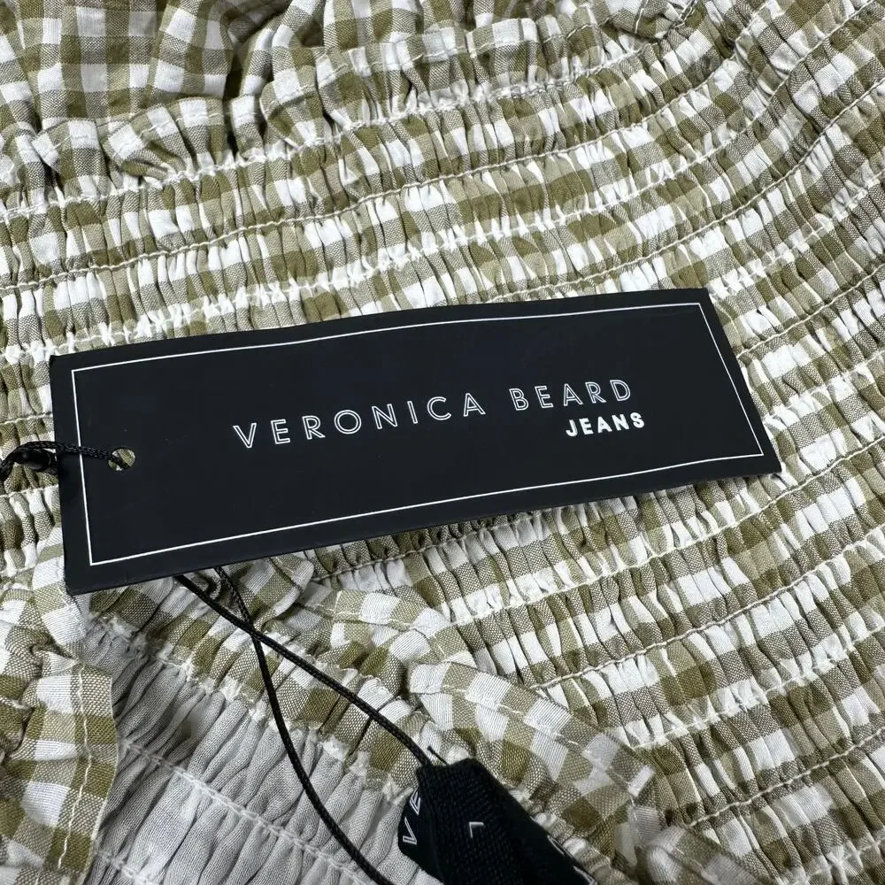Veronica Beard NWT Aloya Smocked Cotton Mini Skirt Size XL Olive Gingham Ruffle - Picture 5 of 10